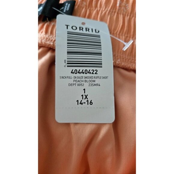 Torrid 5 Inch Pull On Gauze Smocked Ruffle Short Peach Orange size 1X - Picture 6 of 11